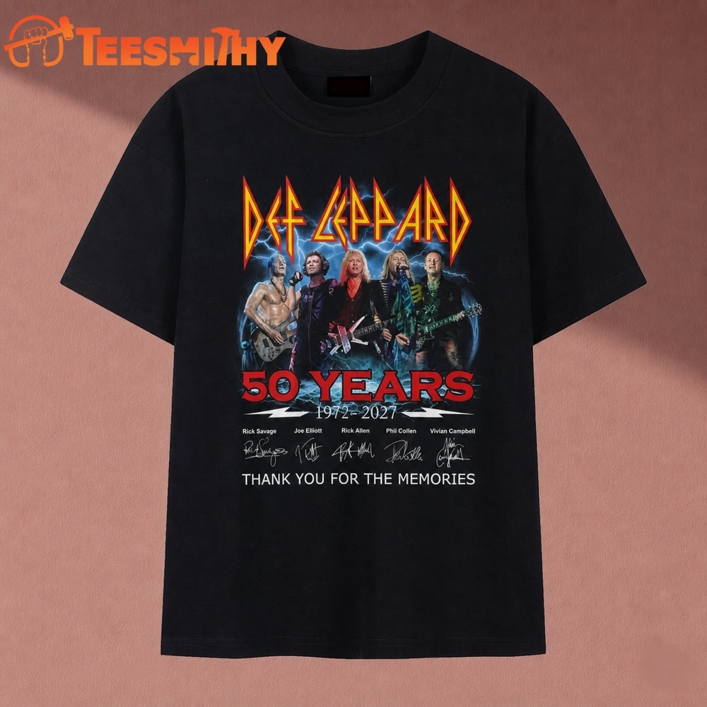 Def Leppard 50 Years 1972 2027 Signatures Graphic Rock T Shirt