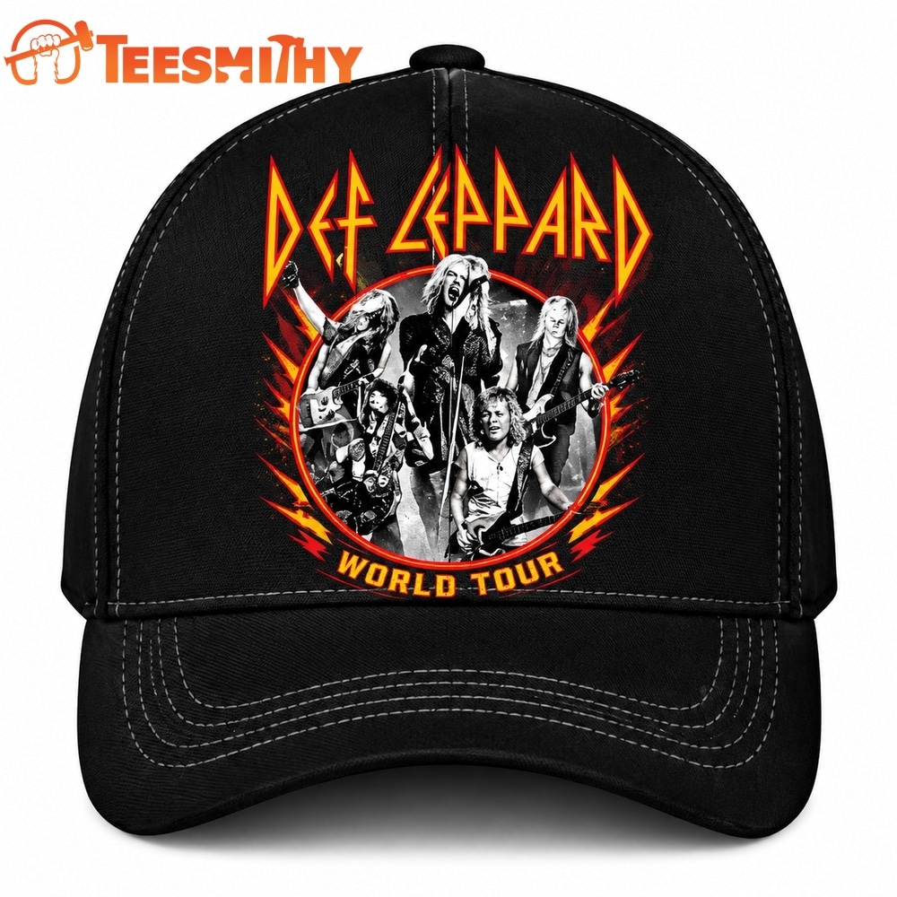 Def Leppard World Tour Band Photo Flame Graphic Classic Baseball Cap