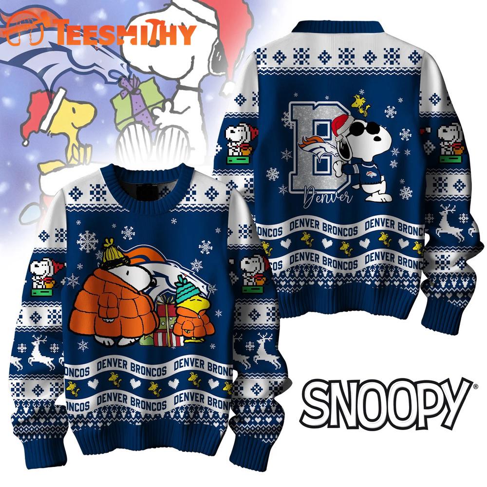 Denver Broncos 2025 NFL Peanuts Snoopy Funny Christmas Ugly Sweater