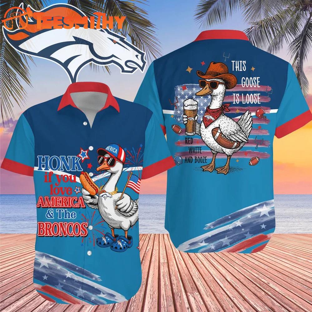 Denver Broncos 2026 NFL America Flag Goose Hawaiian Shirt