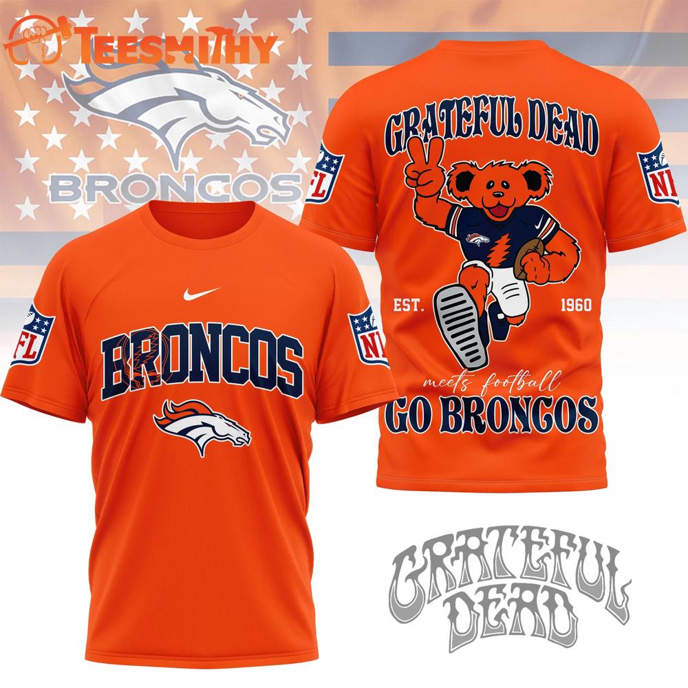 Denver Broncos 2026 NFL Grateful Dead Retro Bear 3D T Shirt