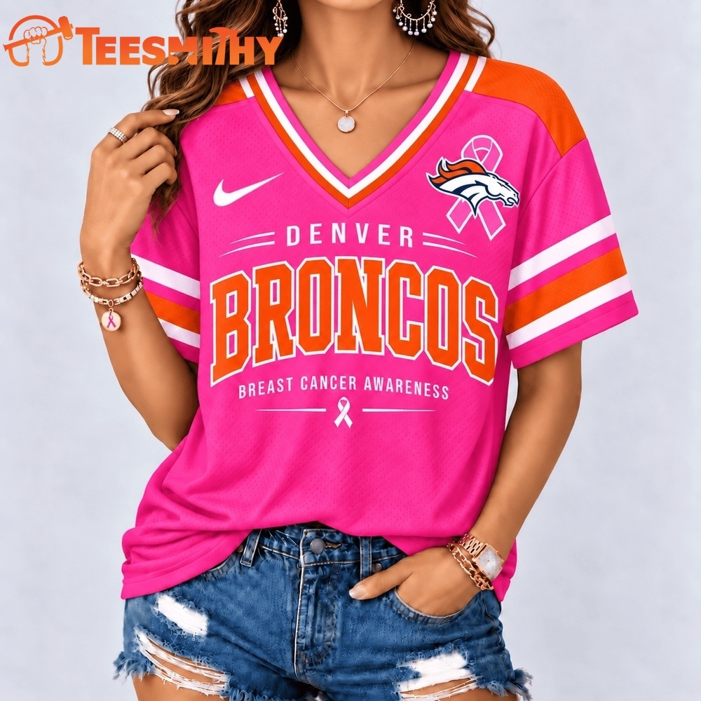 Denver Broncos 2026 NFL Pink Breast Cancer Awareness V neck T Shirt