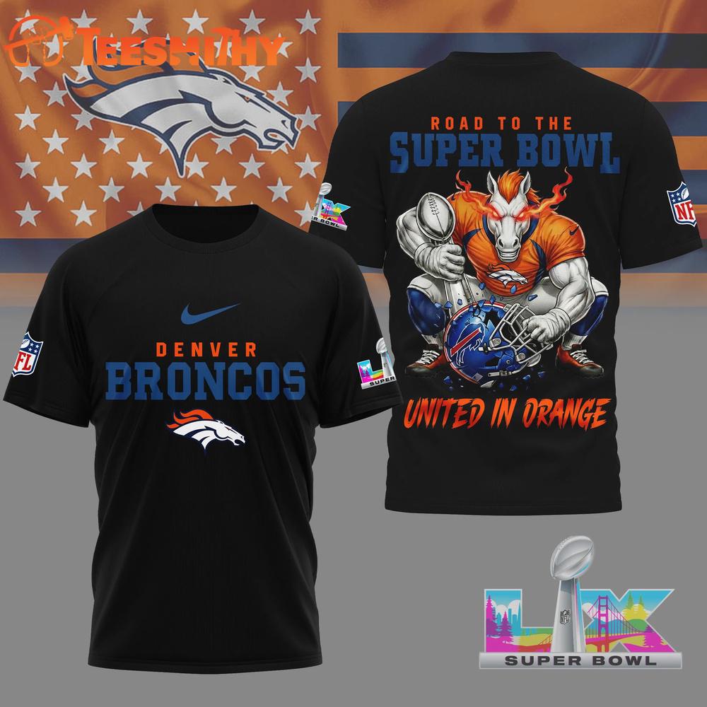 Denver Broncos 2026 NFL Road To Super Bowl Black 3D Shirt