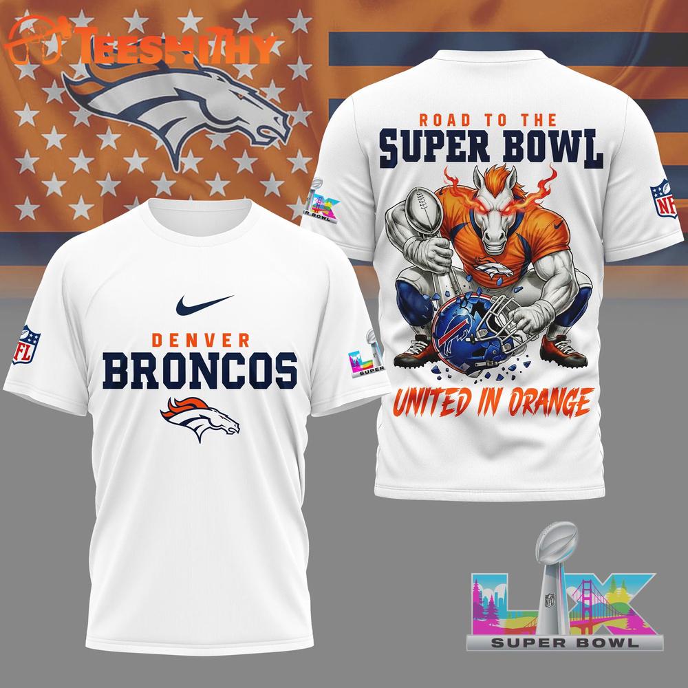 Denver Broncos 2026 NFL Road To Super Bowl White 3D Shirt