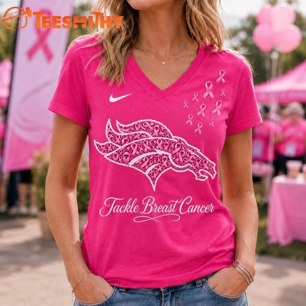 Denver Broncos 2026 NFL Tackle Breast Cancer V neck T Shirt