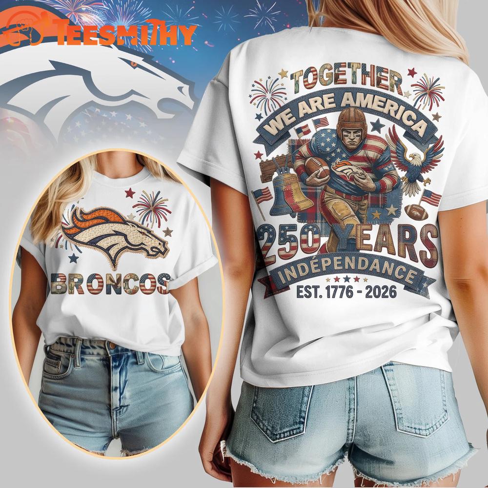 Denver Broncos NFL 250th Anniversary Of America Patchwork All Over Print T Shirt