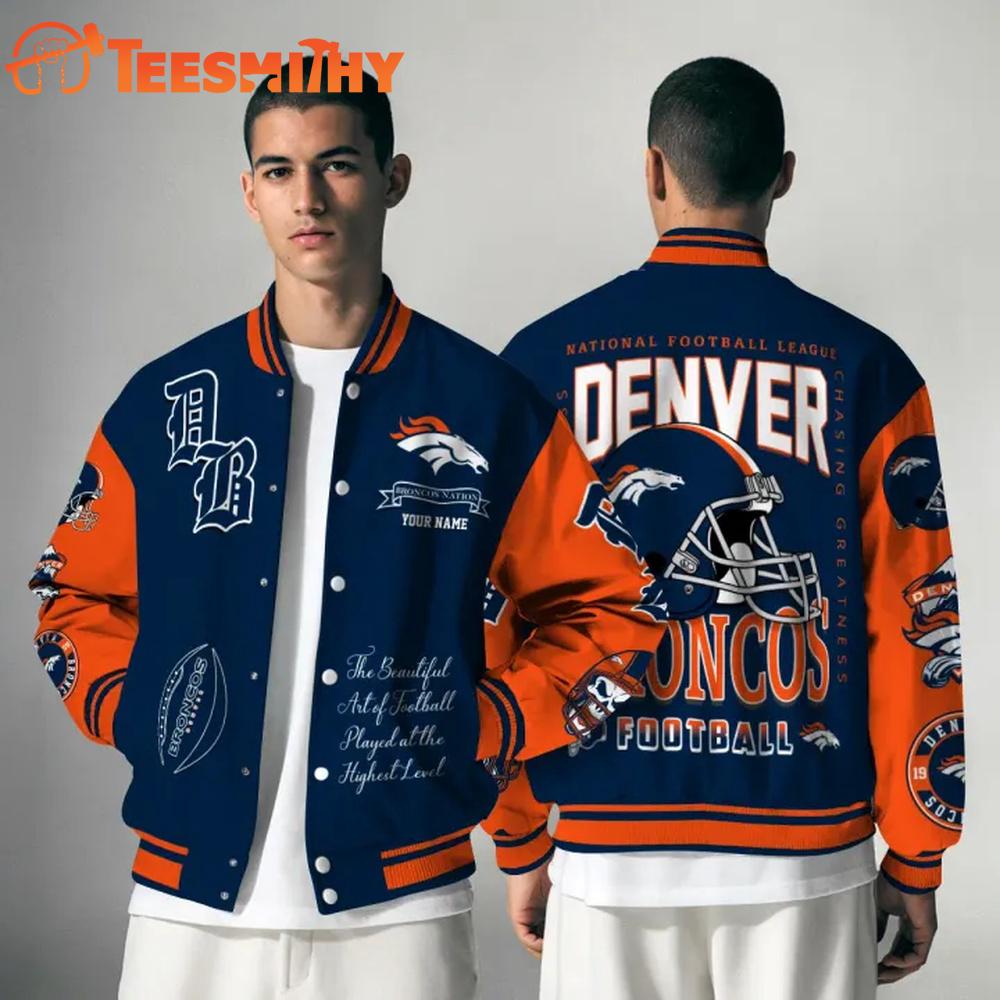 Denver Broncos NFL Chasing Greatness Personalized Varsity Jacket