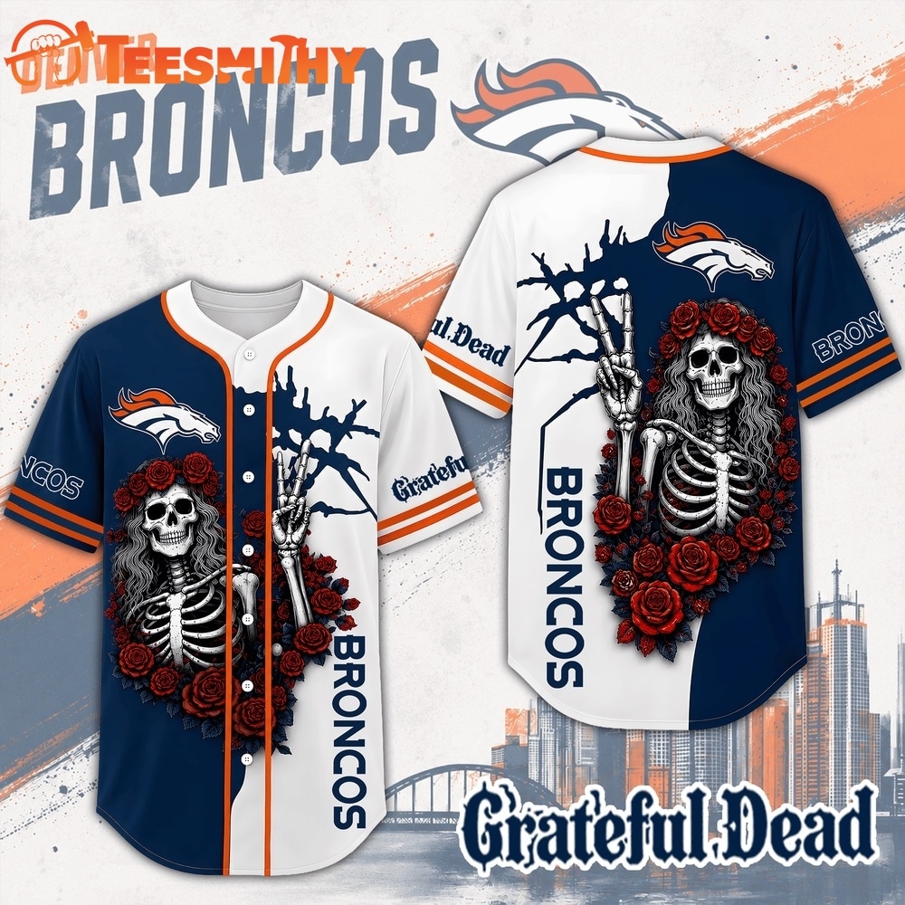 Denver Broncos NFL Game Day Grateful Dead Baseball Jersey Shirt
