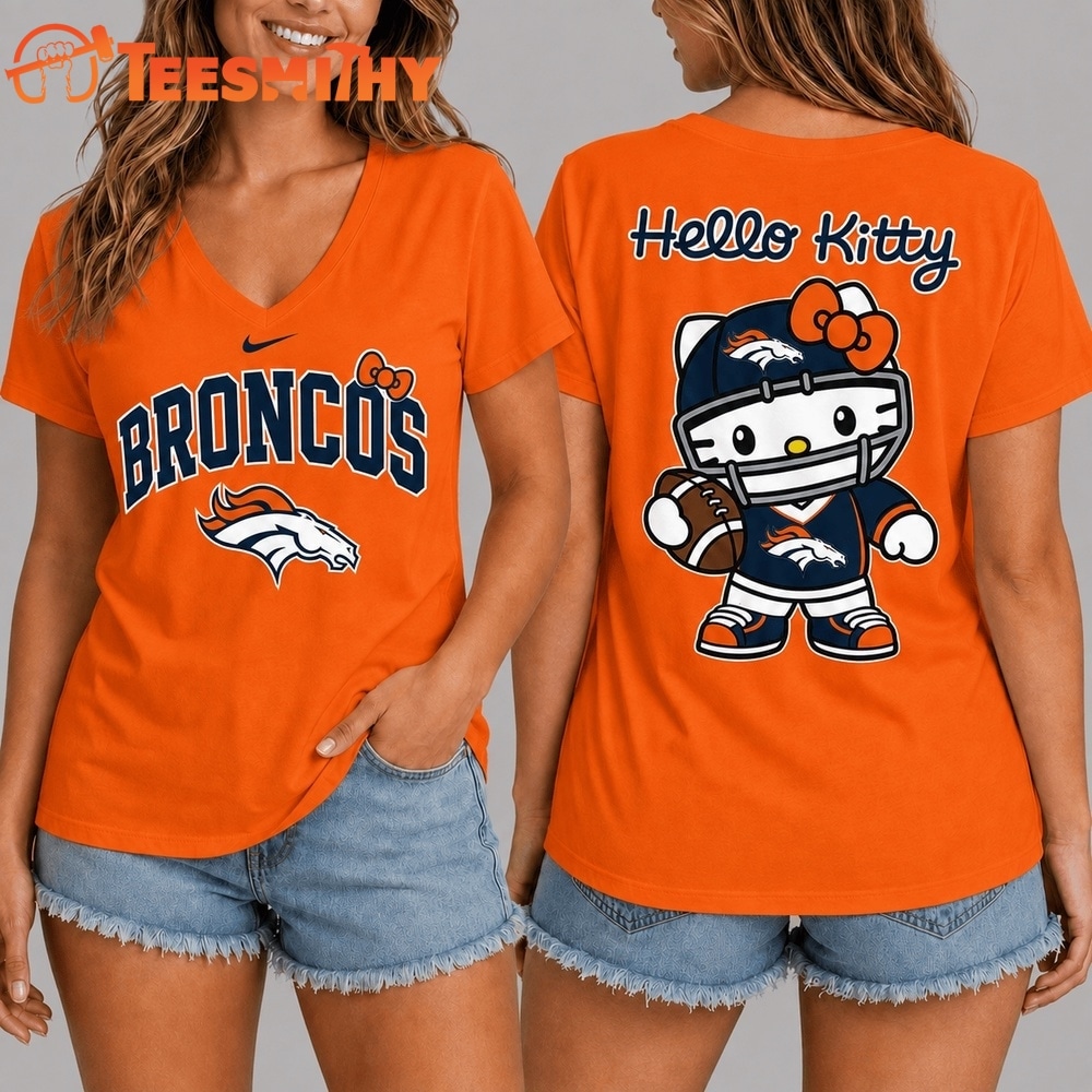 Denver Broncos NFL Hello Kitty Football V Neck T Shirt