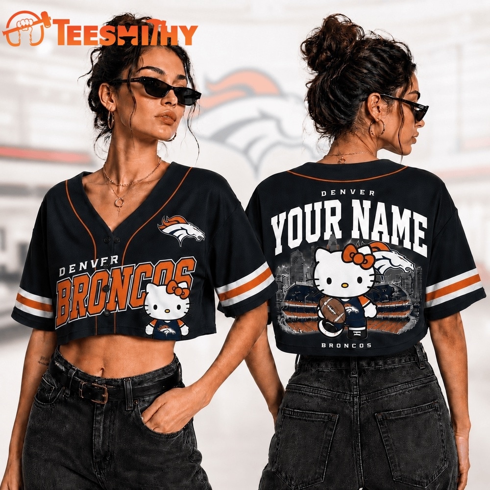 Denver Broncos NFL Hello Kitty Personalized Crop Top Baseball Jersey