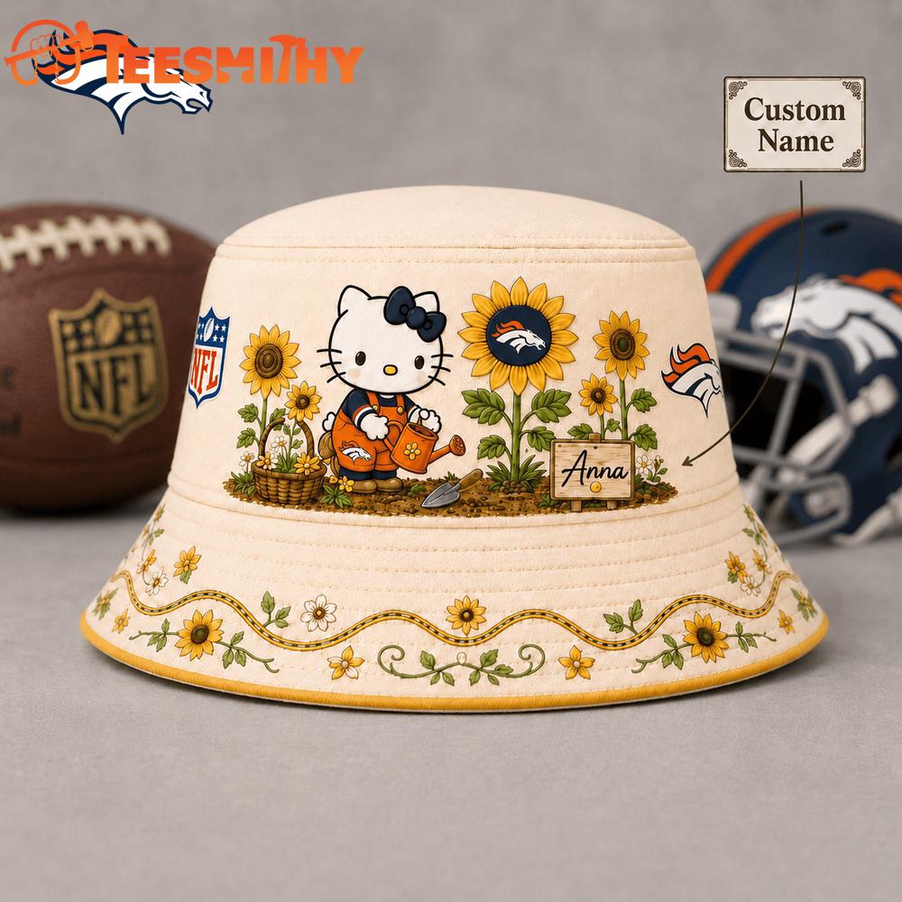 Denver Broncos NFL Hello Kitty Sunflower Garden Bucket Hat