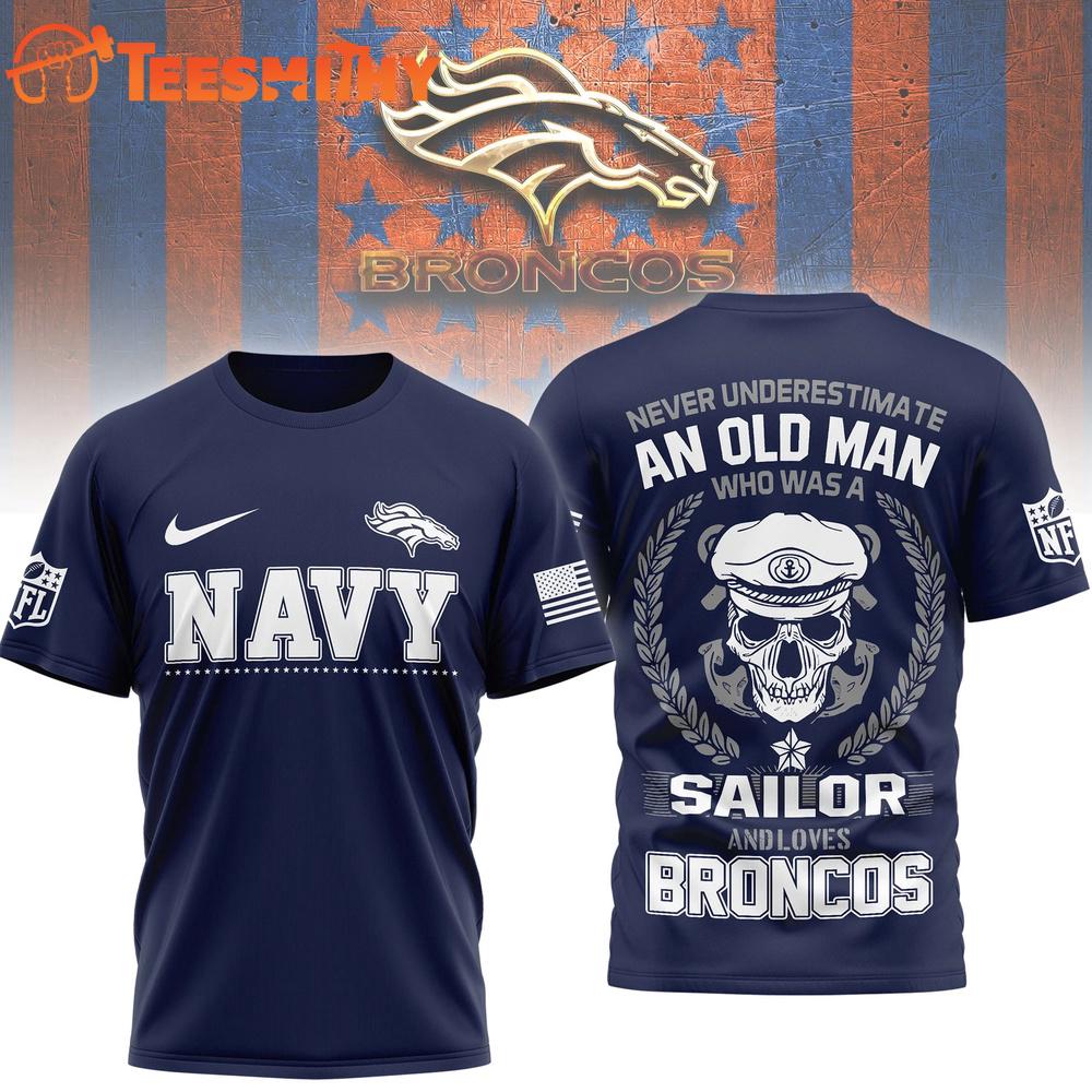 Denver Broncos NFL Navy Veteran All Over Print Shirt
