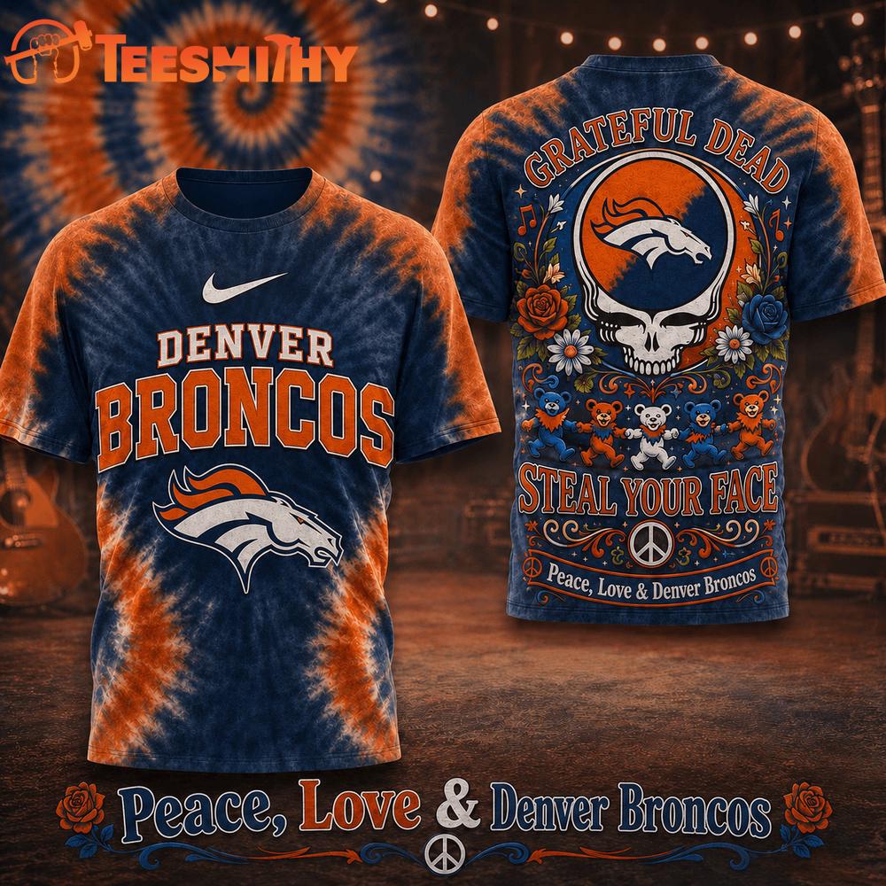 Denver Broncos NFL Peace Love Greateful Dead Special New 3D Shirt