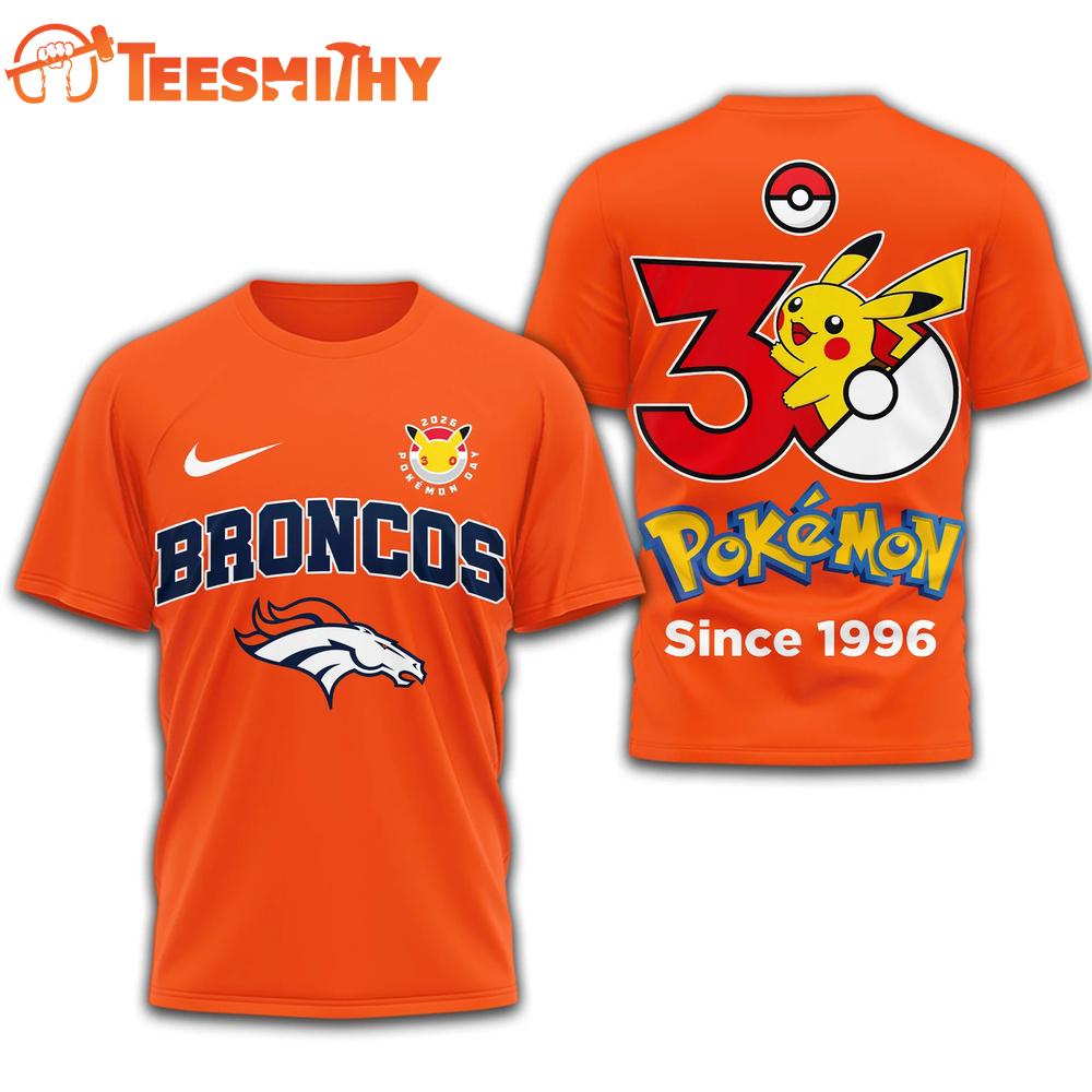 Denver Broncos NFL Pokemon 30th Anniversary 3D T Shirt