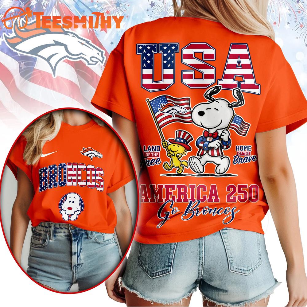 Denver Broncos NFL Snoopy America 250 Years Anniversary 3D T Shirt