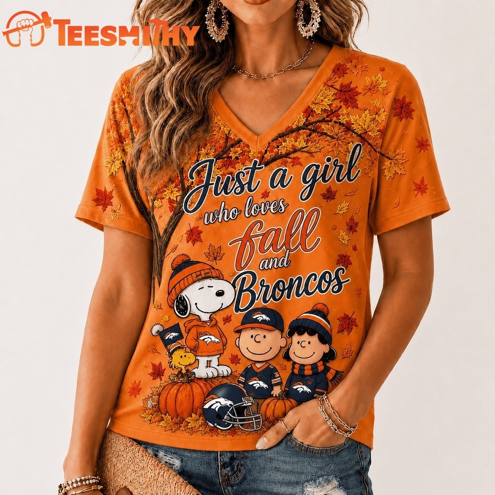 Denver Broncos NFL Snoopy Peanuts Fall Season V Neck T Shirt