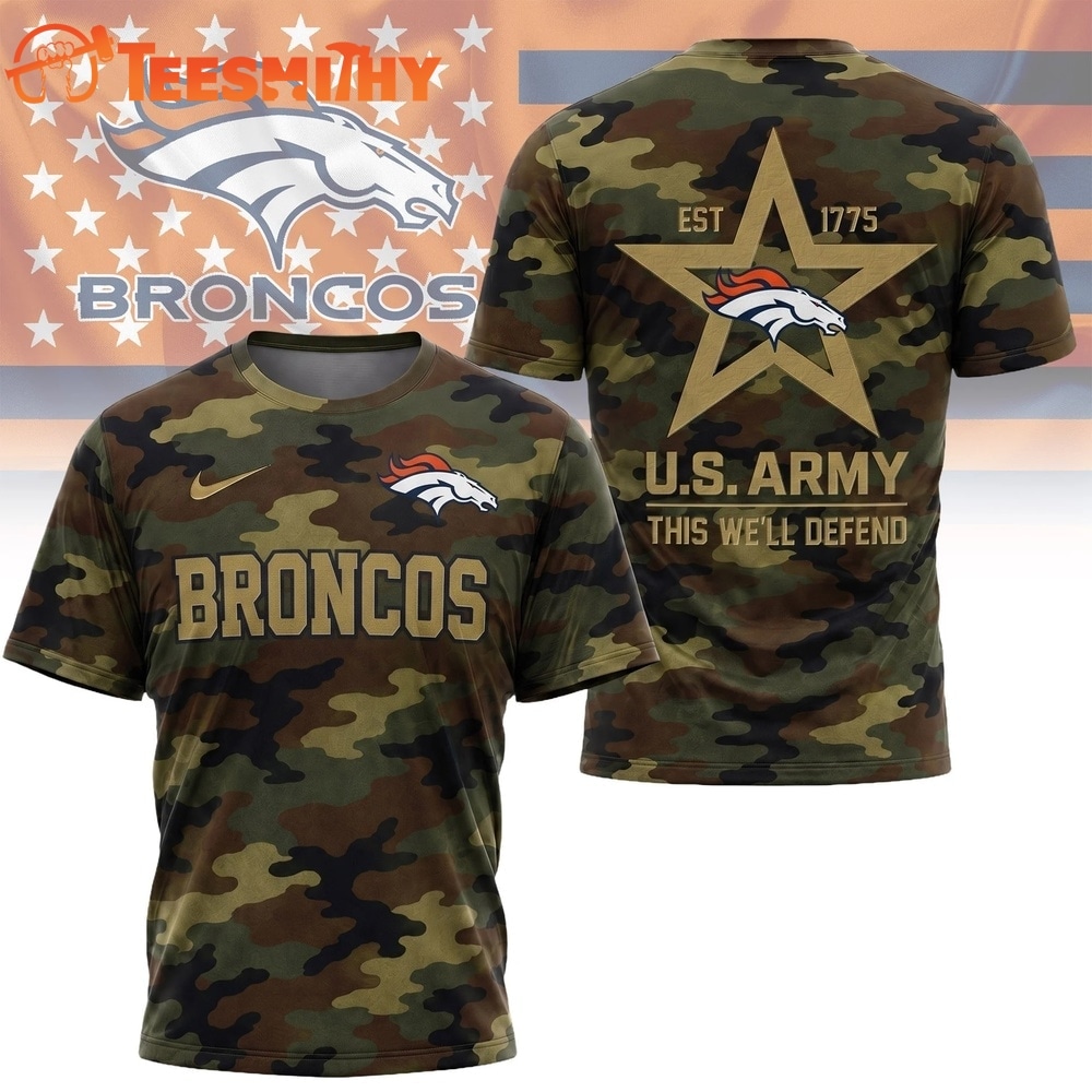 Denver Broncos NFL Veterans US Army Camo New Design 3D Shirt