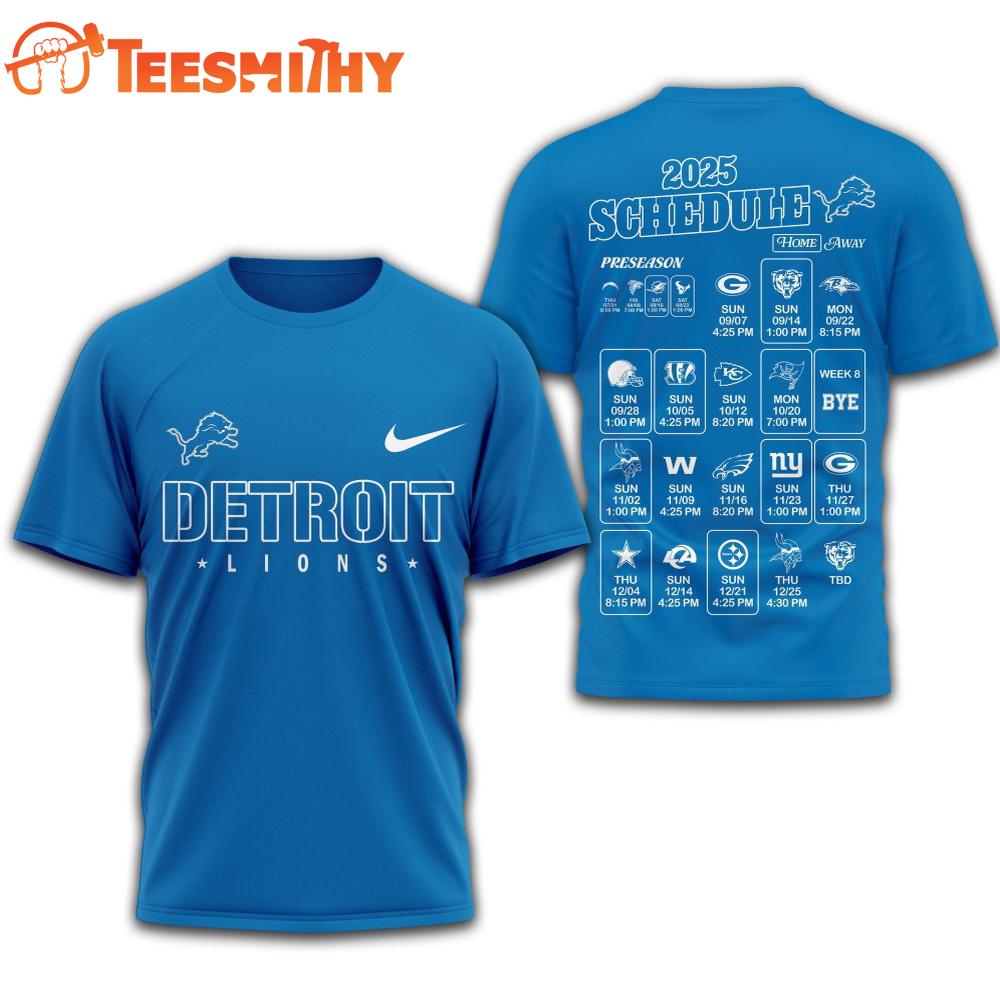 Detroit Lions 2025 Football Schedule Unisex 3D Shirt