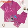 Detroit Lions 2025 NFL Breast Cancer October Short Sleeve Satin Pajama Set