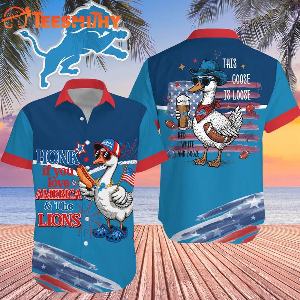 Detroit Lions 2026 NFL America Flag Goose Hawaiian Shirt