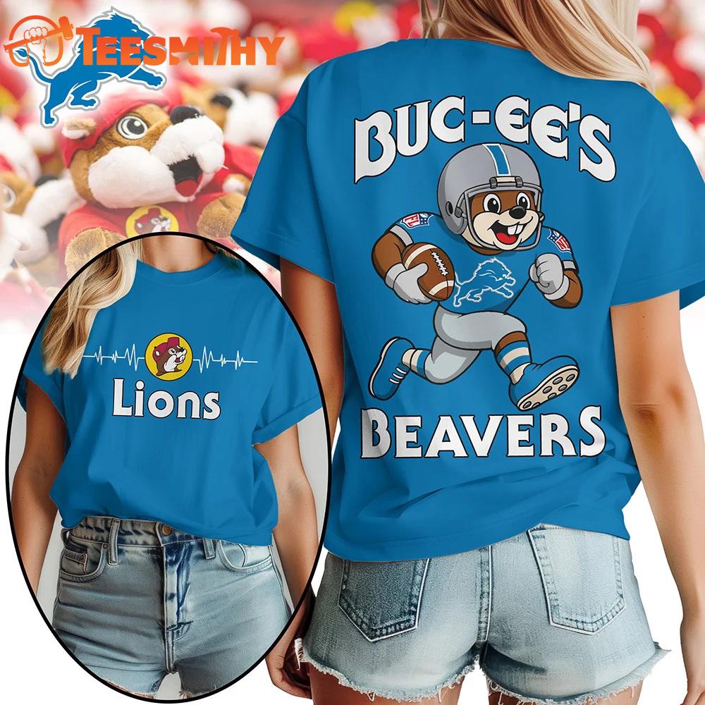 Detroit Lions 2026 NFL Buc-ee’s Beavers All Over Print T Shirt