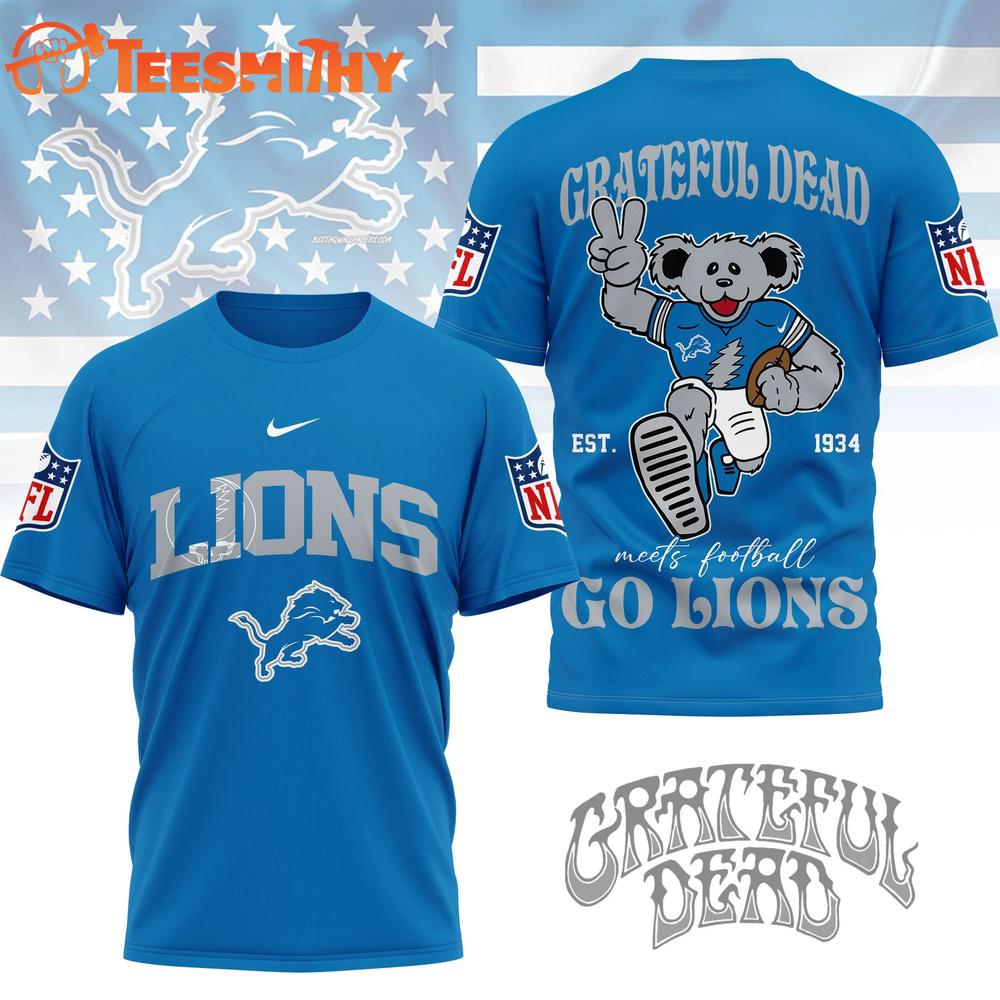 Detroit Lions 2026 NFL Grateful Dead Retro Bear 3D T Shirt