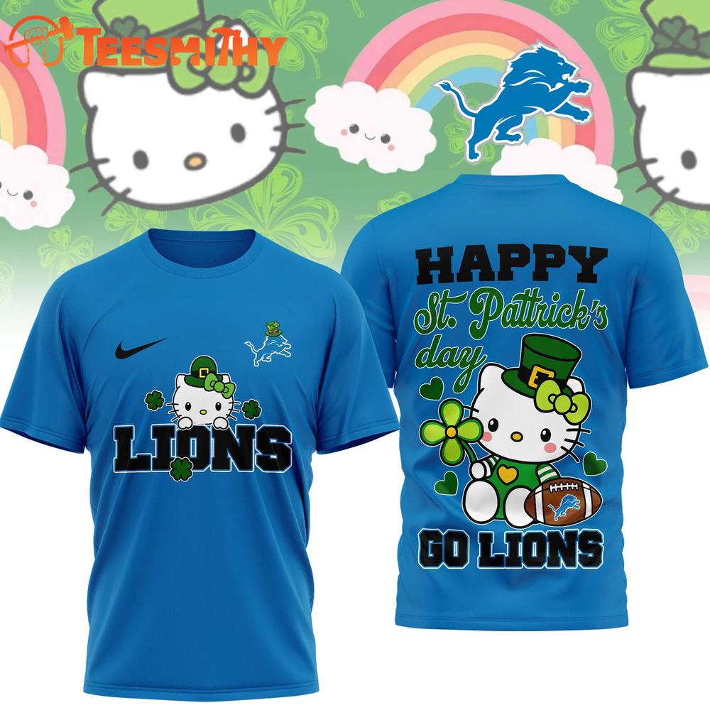 Detroit Lions 2026 NFL Hello Kitty St. Pattrick's Day Special New 3D Shirt