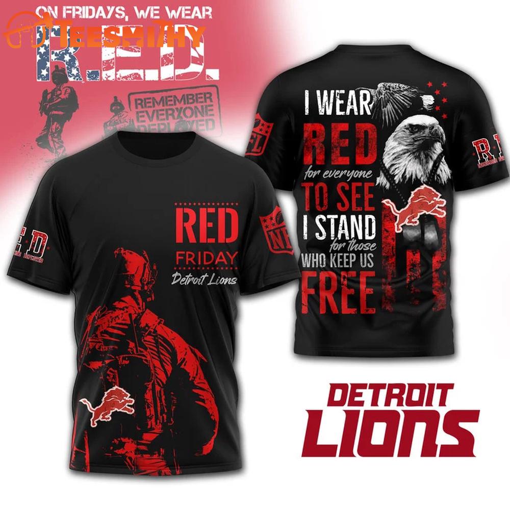 Detroit Lions 2026 NFL RED Friday 3D T Shirt