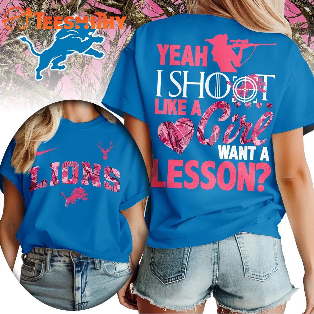 Detroit Lions 2026 NFL Shoot Like A Girl All Over Print Shirt