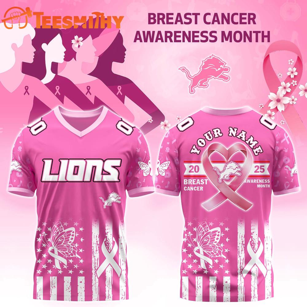 Detroit Lions Breast Cancer Awareness Month Custom Football Jersey