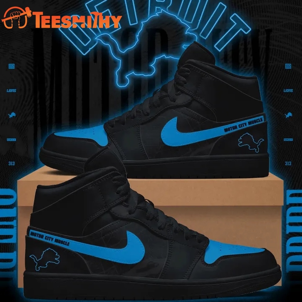 Detroit Lions Dark Mode Back in Black Air Jordan 1 Shoes