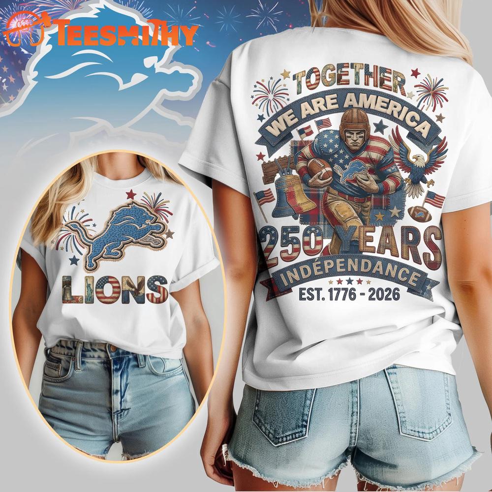 Detroit Lions NFL 250th Anniversary Of America Patchwork All Over Print T Shirt