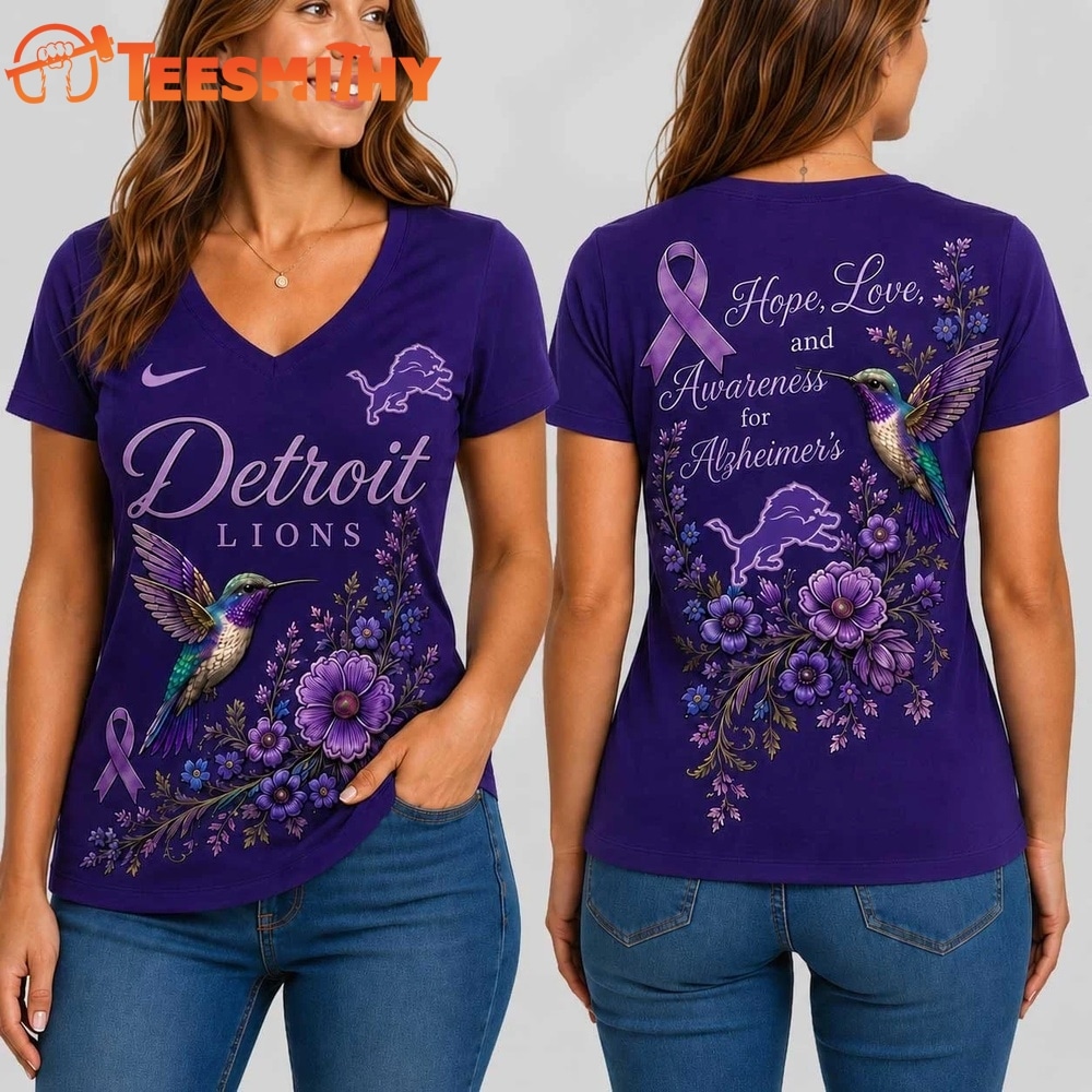 Detroit Lions NFL Alzheimer’s Awareness Month V neck T Shirt