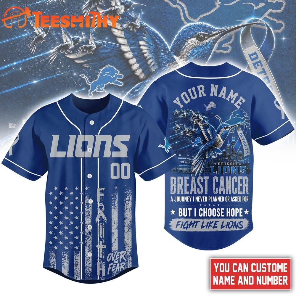 Detroit Lions NFL Breast Cancer Hope Over Fear Baseball Jersey