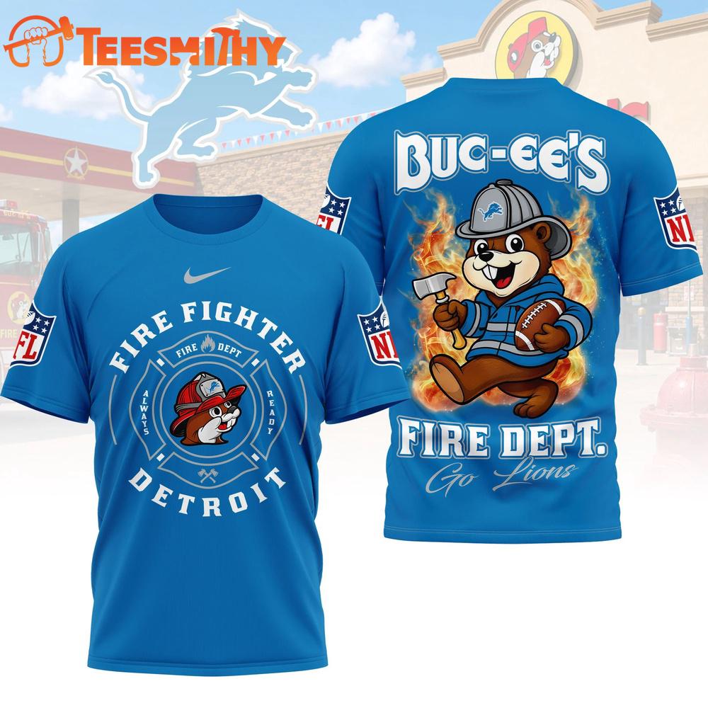 Detroit Lions NFL Buc-ee's Firefighter Strong 3D Shirt