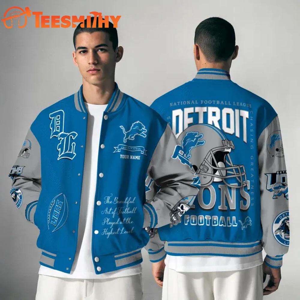 Detroit Lions NFL Chasing Greatness Personalized Varsity Jacket
