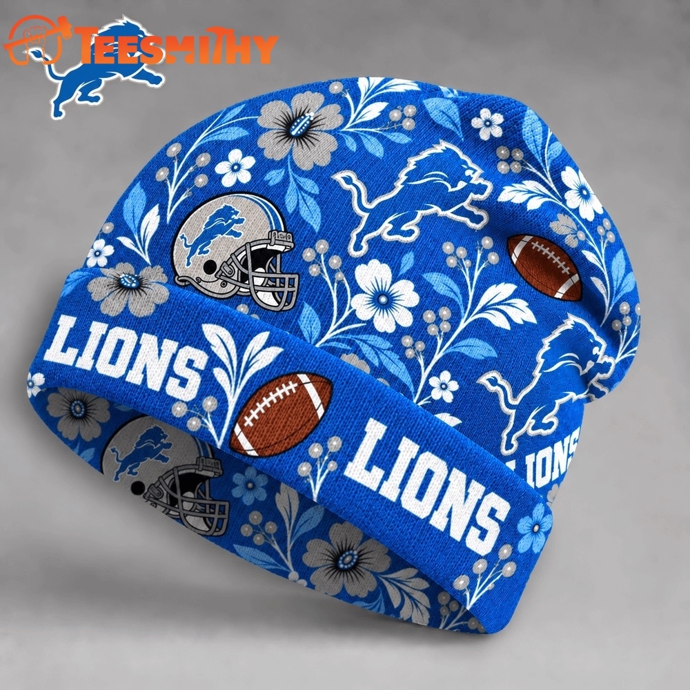 Detroit Lions NFL Floral Team Pride Christmas Beanie Hats