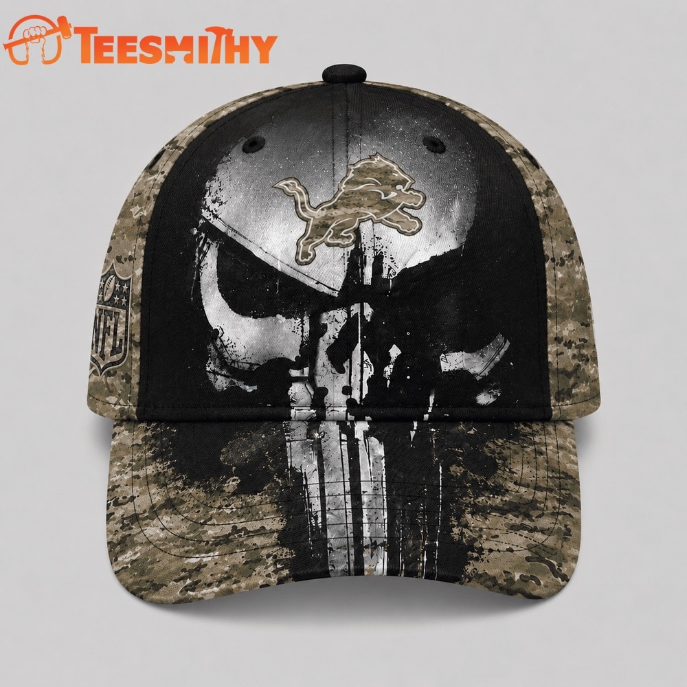 Detroit Lions NFL Halloween Military Skull Camo Classic Cap