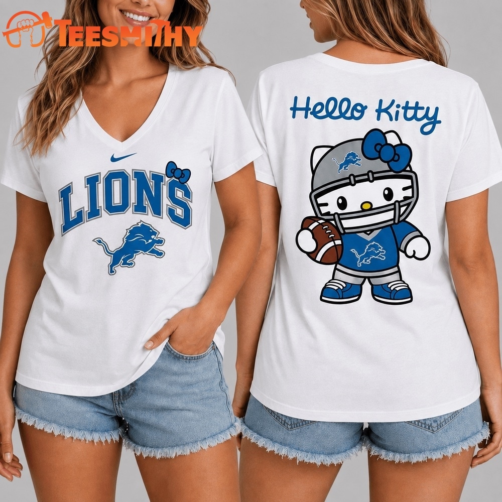 Detroit Lions NFL Hello Kitty Football V Neck T Shirt