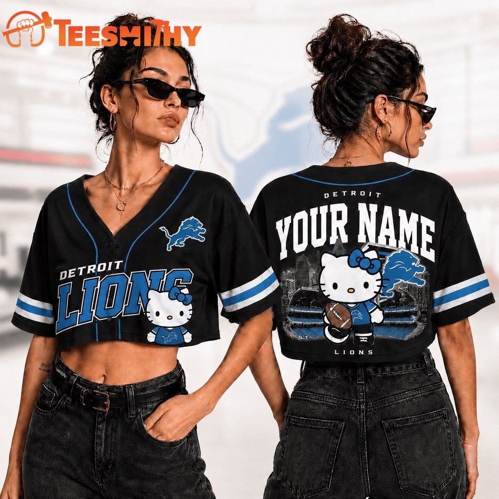 Detroit Lions NFL Hello Kitty Personalized Crop Top Baseball Jersey