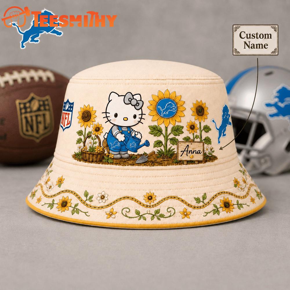 Detroit Lions NFL Hello Kitty Sunflower Garden Bucket Hat