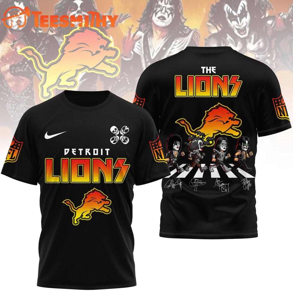 Detroit Lions NFL Kiss Band Rock and Roll All Nite 3D Shirt