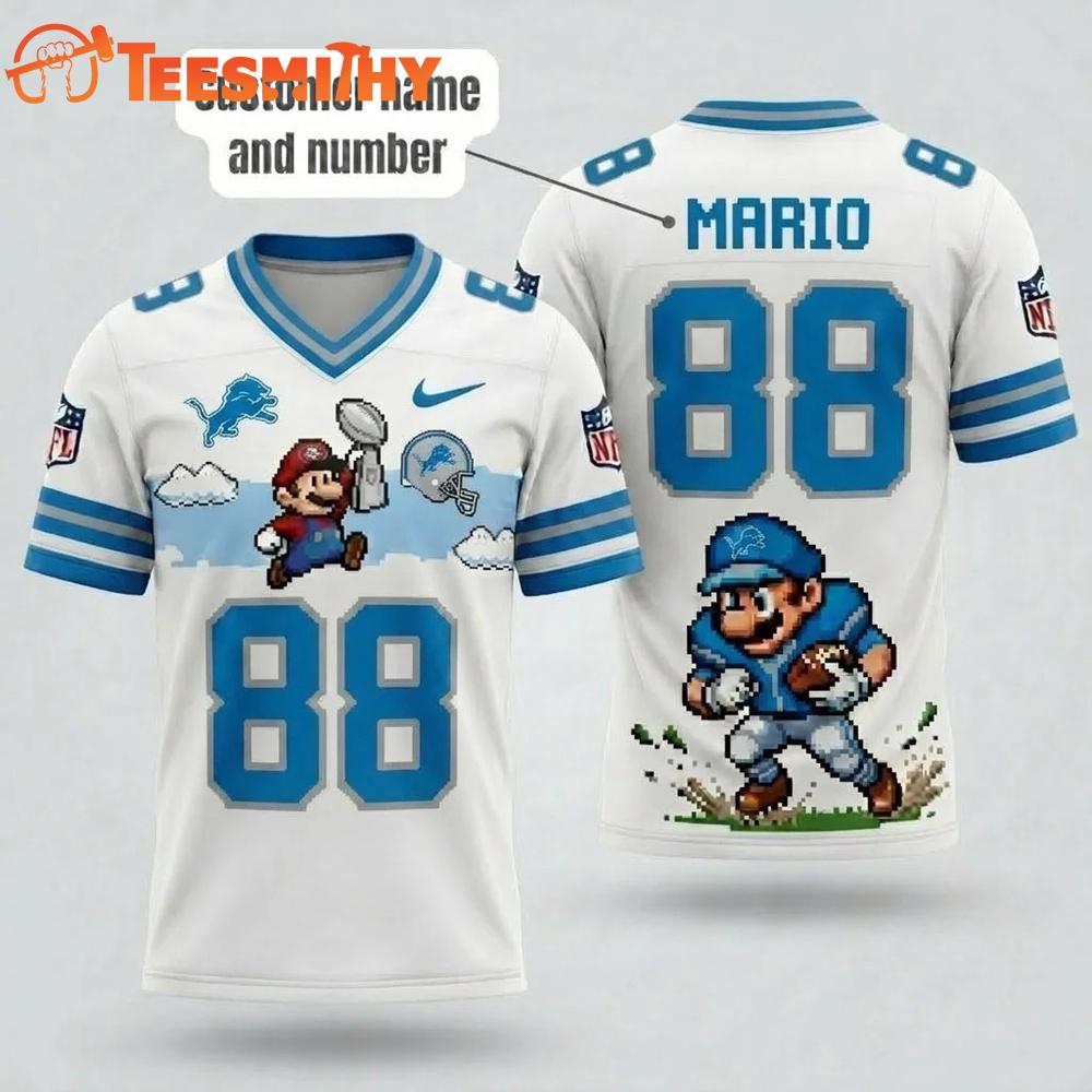 Detroit Lions NFL Mario 2026 Design Football Jersey