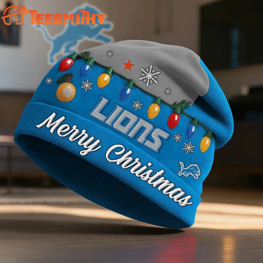 Detroit Lions NFL Merry Christmas Beanie Hat