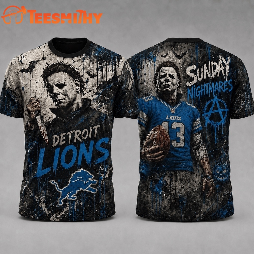 Detroit Lions NFL Michael Myers Sunday Nightmares Horror Halloween 3D T Shirt