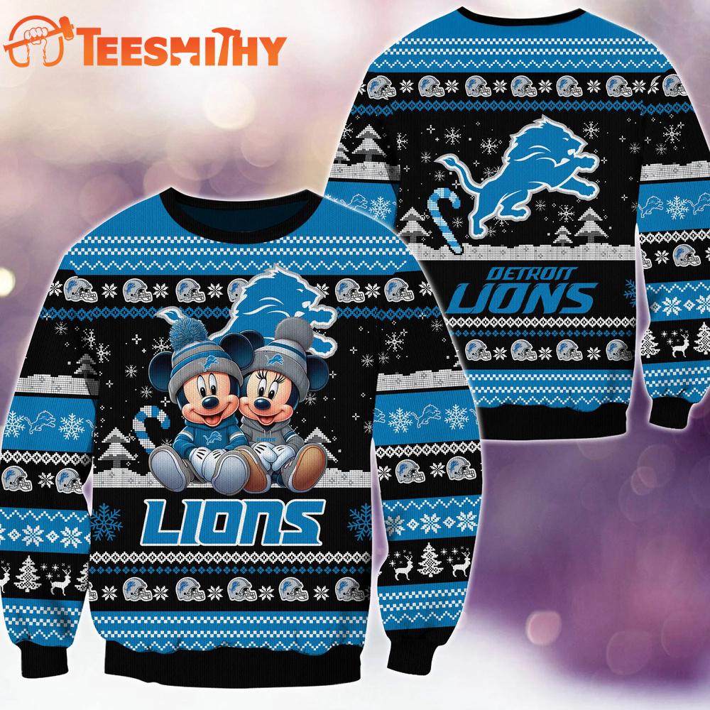 Detroit Lions NFL Mickey Minnie Ugly Christmas Sweater Detroit Lions NFL Mickey Minnie Ugly Christmas Sweater