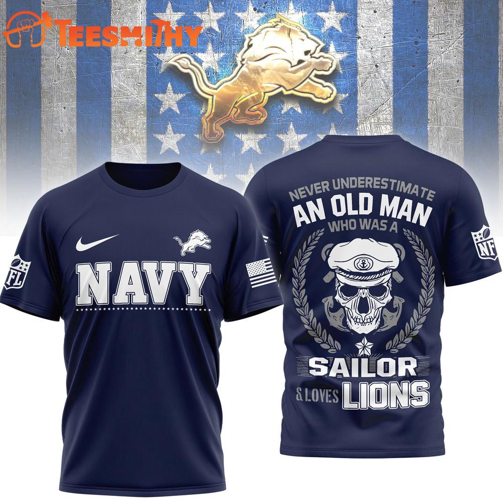 Detroit Lions NFL Navy Veteran All Over Print Shirt