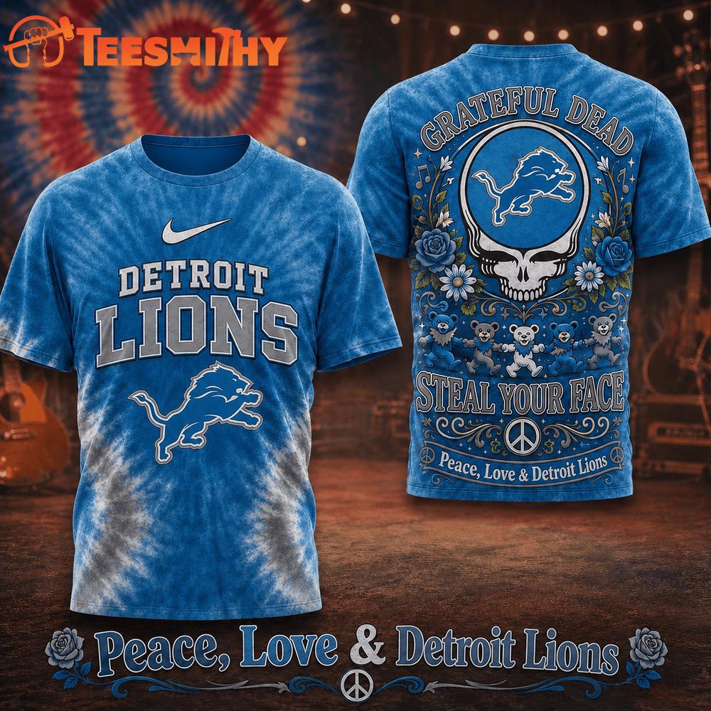 Detroit Lions NFL Peace Love Greateful Dead Special New 3D Shirt