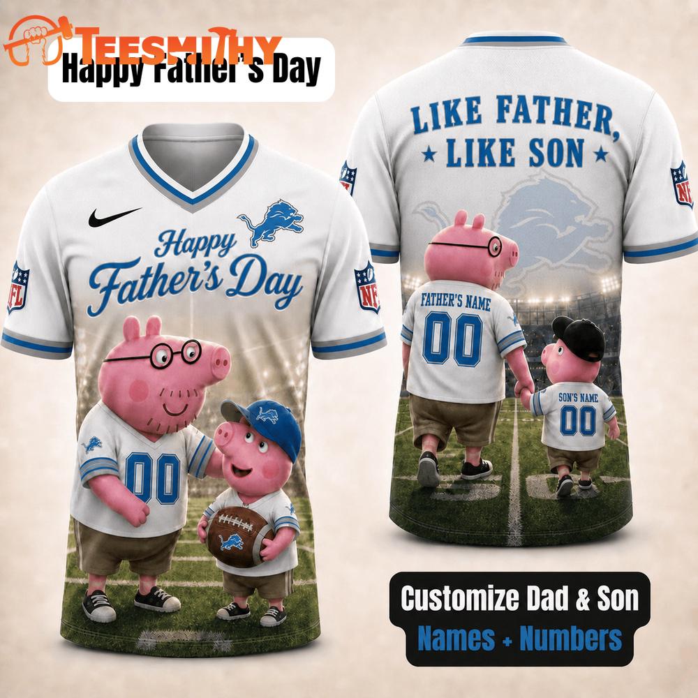 Detroit Lions NFL Peppa Pig Father's Day Dad Football Jersey