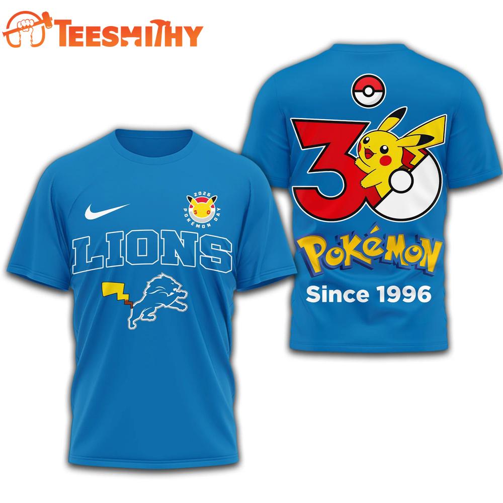 Detroit Lions NFL Pokemon 30th Anniversary 3D T Shirt